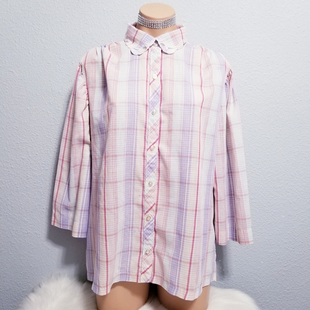 Vintage 80's retro COTTAGECORE prairie pastel shirt top blouse Plus Size